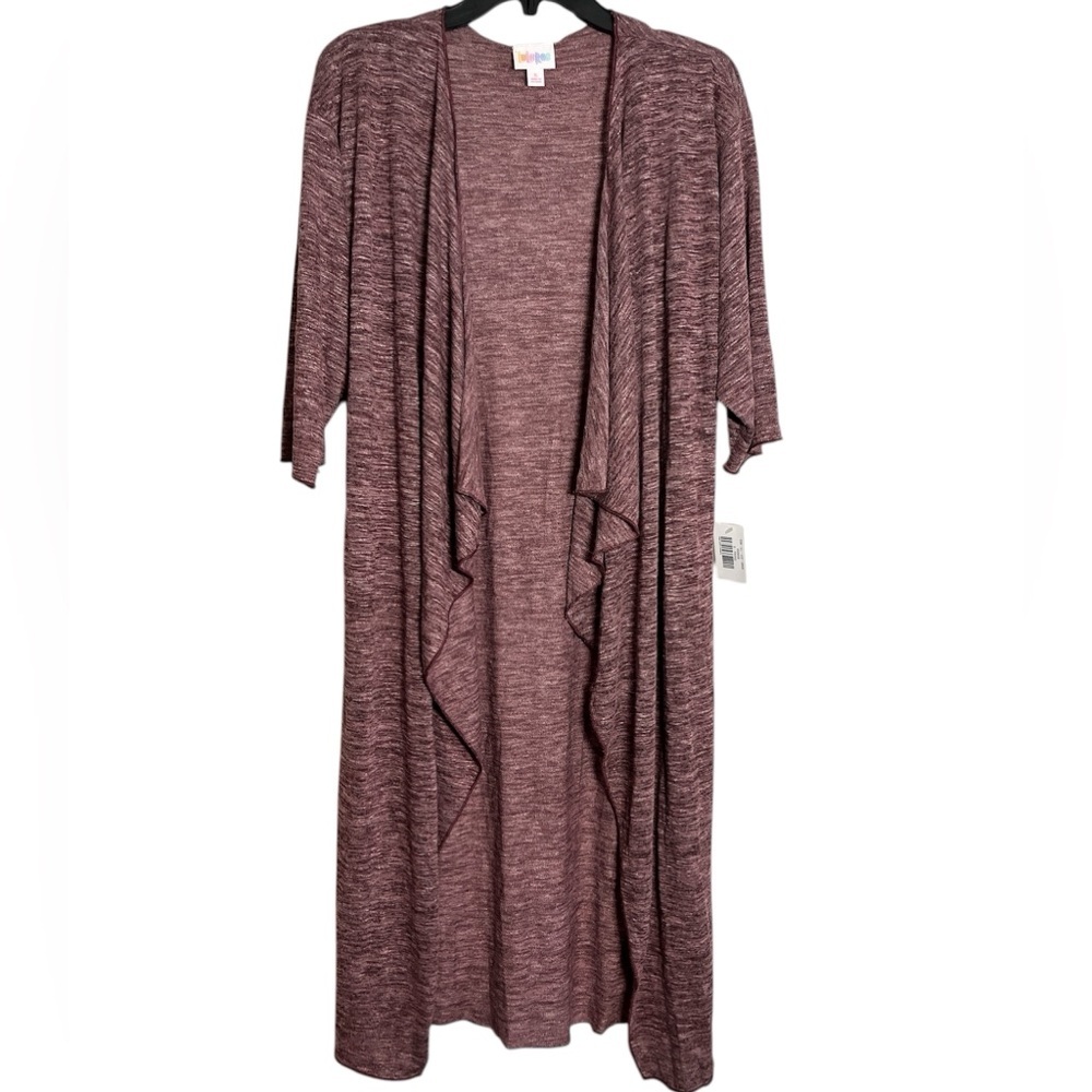 NWT LulaRoe Shirley Drape Ruffle Curtain Front Long‎ Cardigan Burgundy Small